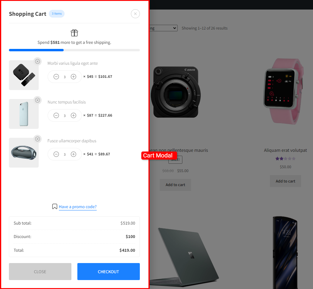 Cart Modal Toggle Button.