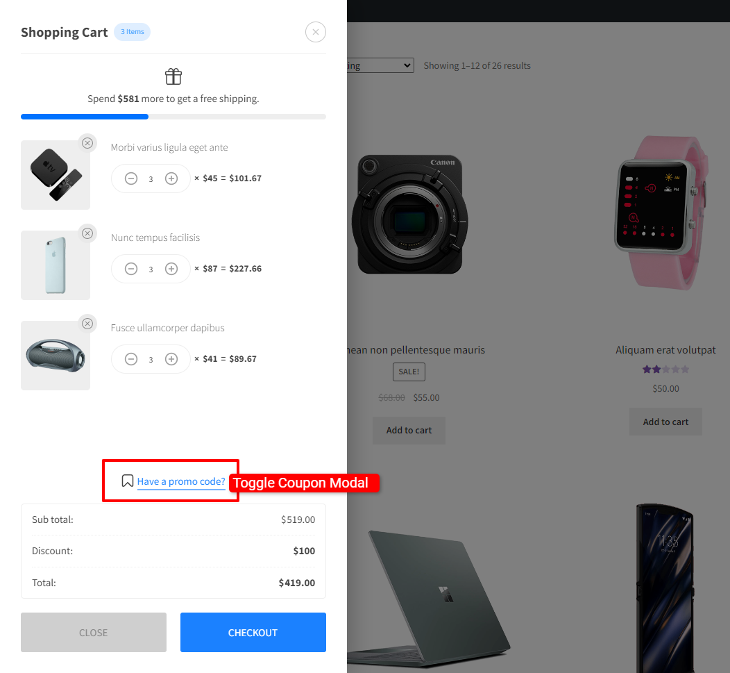 Coupon Modal Toggle.